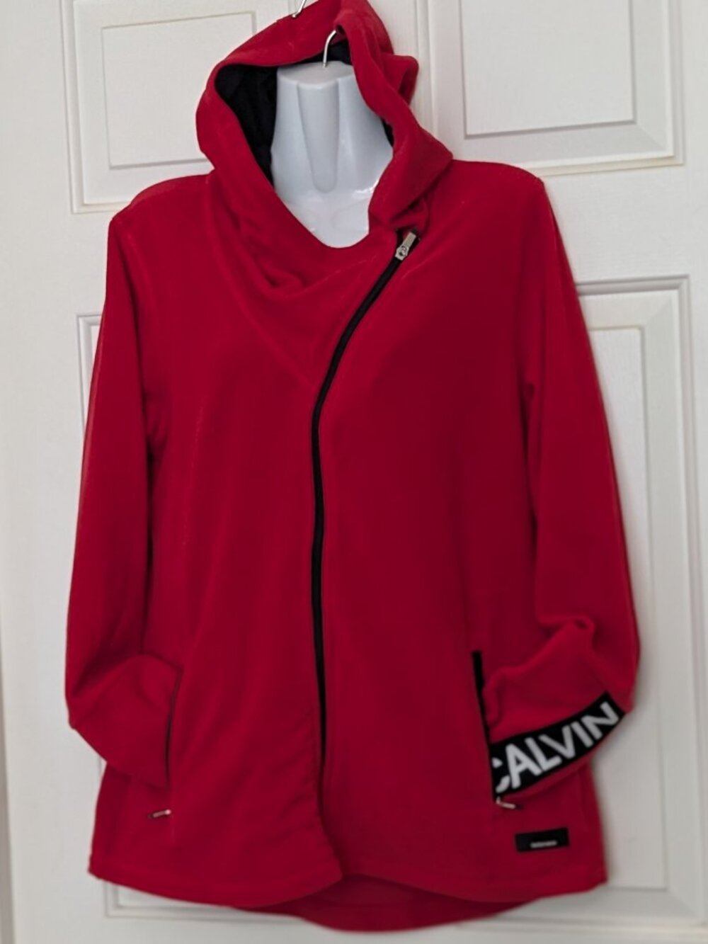 Calvin Klein Performance Fleece Asymmetrical Zip Hoodie Jacket Size L Red .